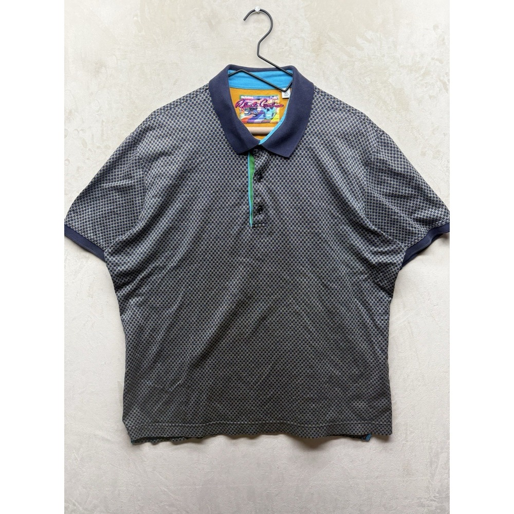 Robert Graham Classic Fit Polo Shirt Mens XL Navy Geometric Pattern Inner Skull